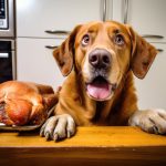 Funny bad dog with paws on kitchen table